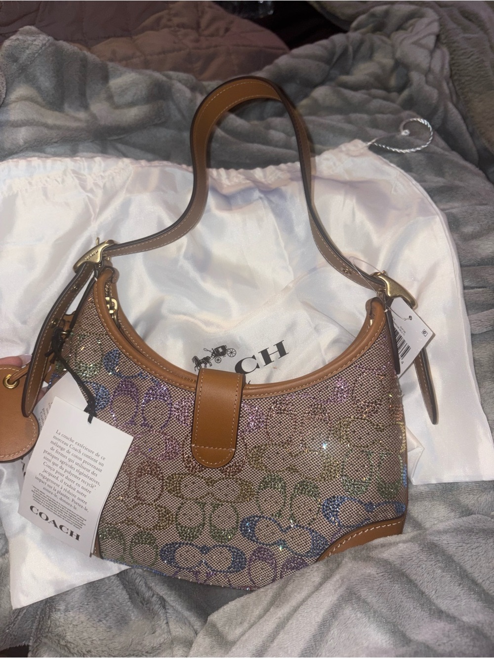 Coach Multicolor Glitter Signature Hobo with Tan Trim - Picture 5 of 6